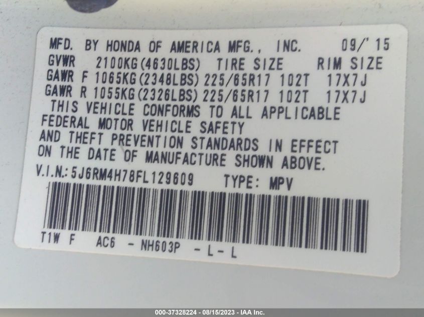 2015 HONDA CR-V EX-L - 5J6RM4H78FL129609