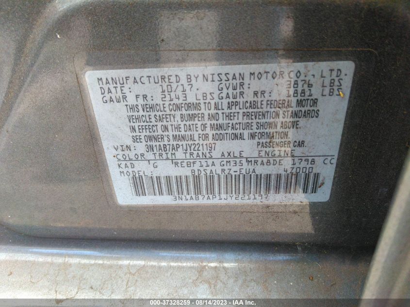 2018 NISSAN SENTRA SR - 3N1AB7AP1JY221197