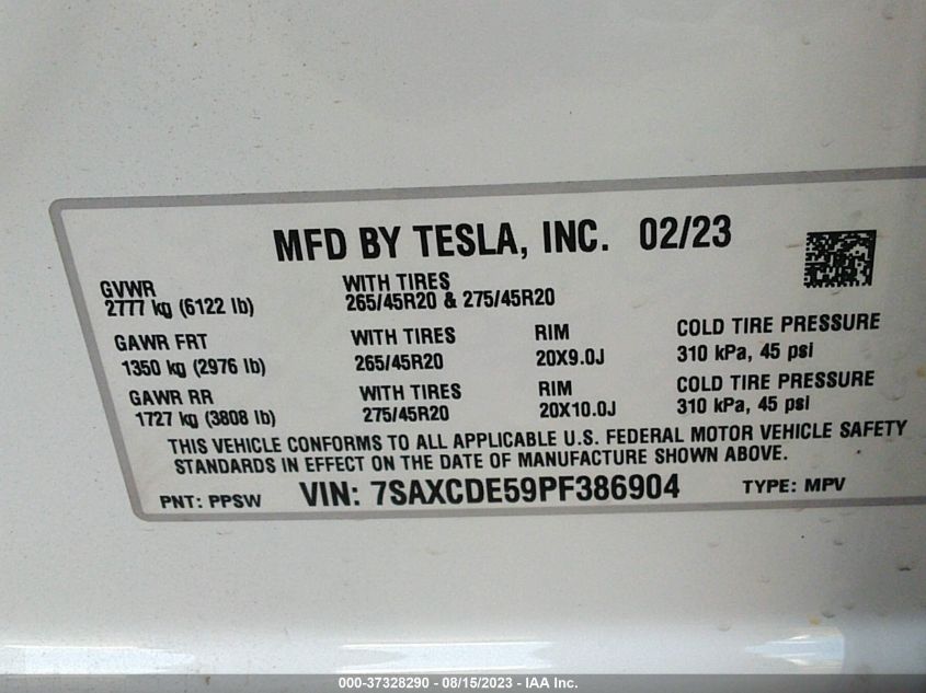 7SAXCDE59PF386904 Tesla Model X  9