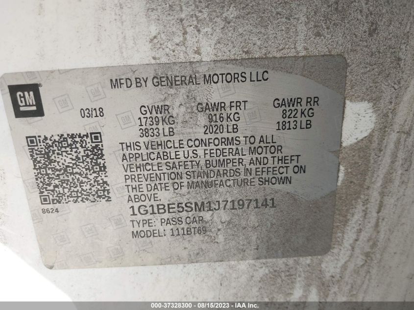 2018 CHEVROLET CRUZE LT - 1G1BE5SM1J7197141