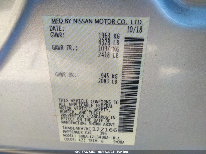 2019 NISSAN ALTIMA 2.5 SL - 1N4BL4EV2KC122166