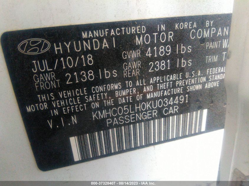 2019 HYUNDAI IONIQ ELECTRIC LIMITED KMHC05LH0KU034491
