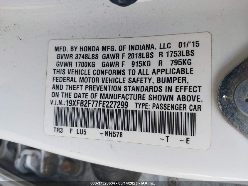 2015 HONDA CIVIC SEDAN SE - 19XFB2F77FE227299