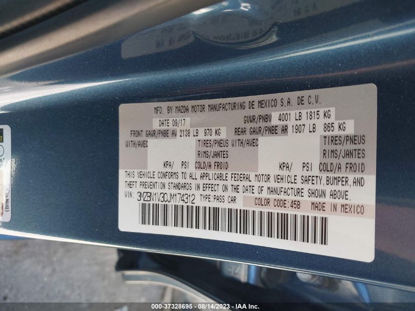 2018 MAZDA MAZDA3 4-DOOR TOURING 3MZBN1V30JM174312