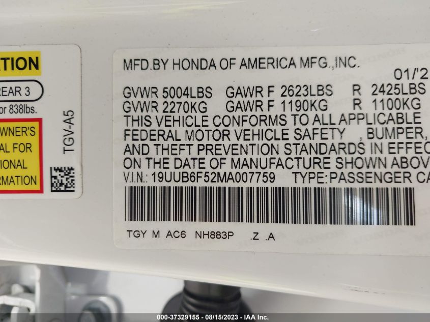 2021 ACURA TLX W/A-SPEC PACKAGE - 19UUB6F52MA007759