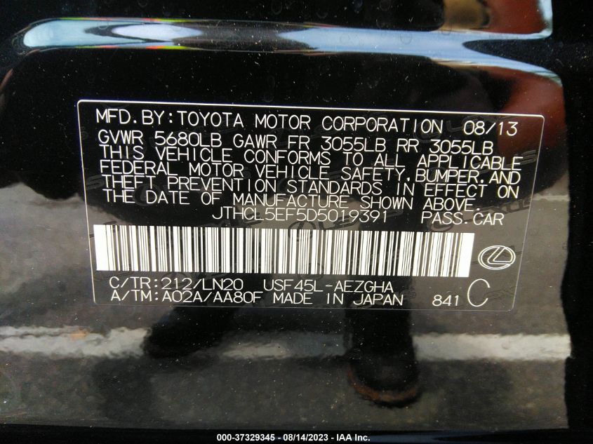 2013 LEXUS LS 460 JTHCL5EF5D5019391