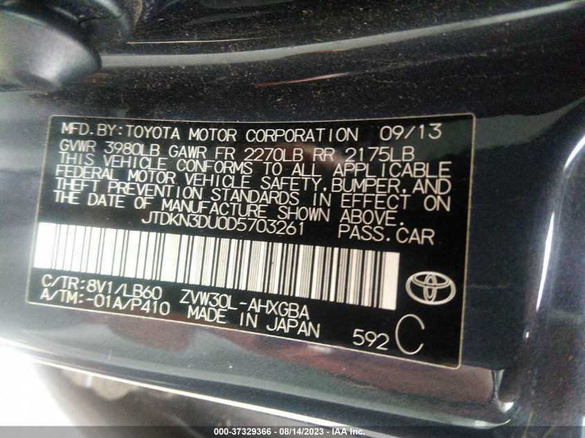 2013 TOYOTA PRIUS - JTDKN3DU0D5703261