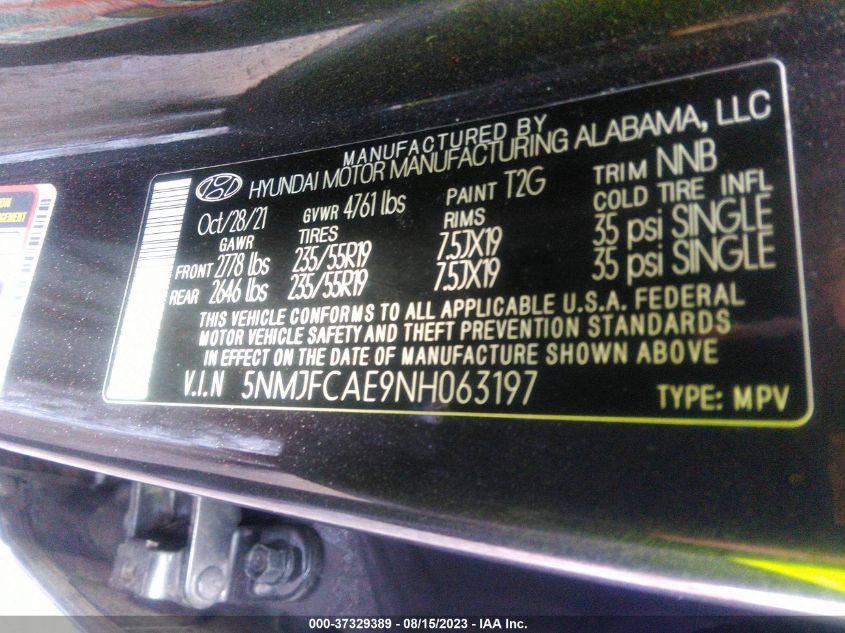 2022 HYUNDAI TUCSON SEL - 5NMJFCAE9NH063197