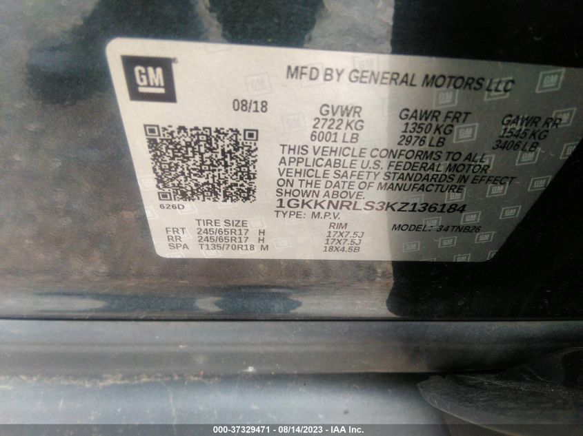 2019 GMC ACADIA SLE - 1GKKNRLS3KZ136184