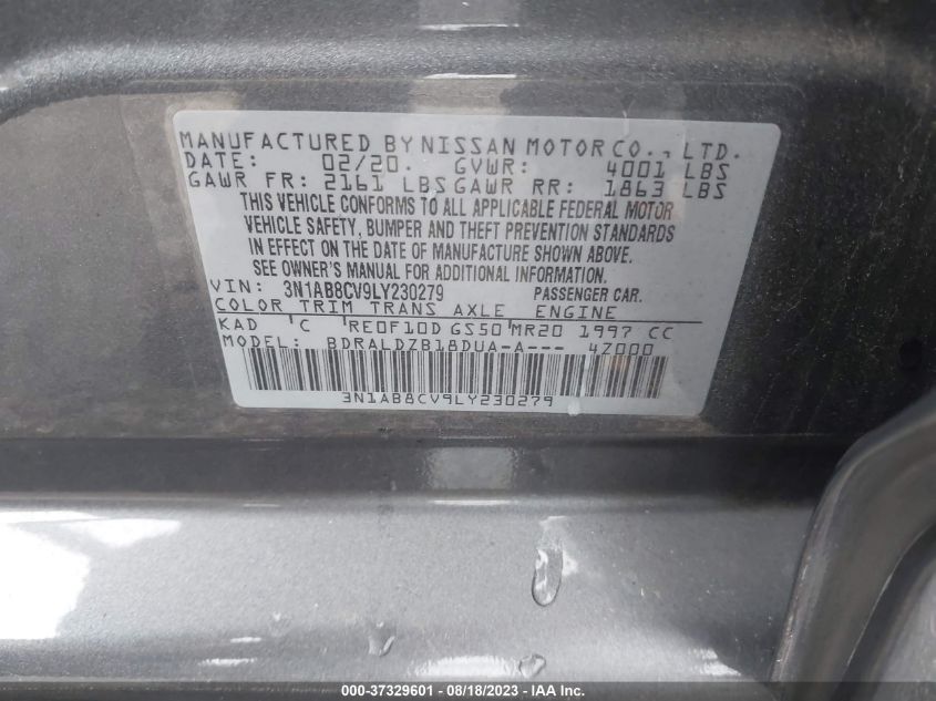 2020 NISSAN SENTRA SV - 3N1AB8CV9LY230279