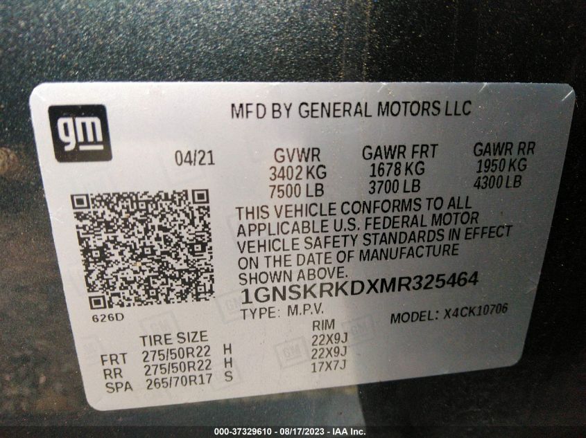 2021 CHEVROLET TAHOE RST - 1GNSKRKDXMR325464