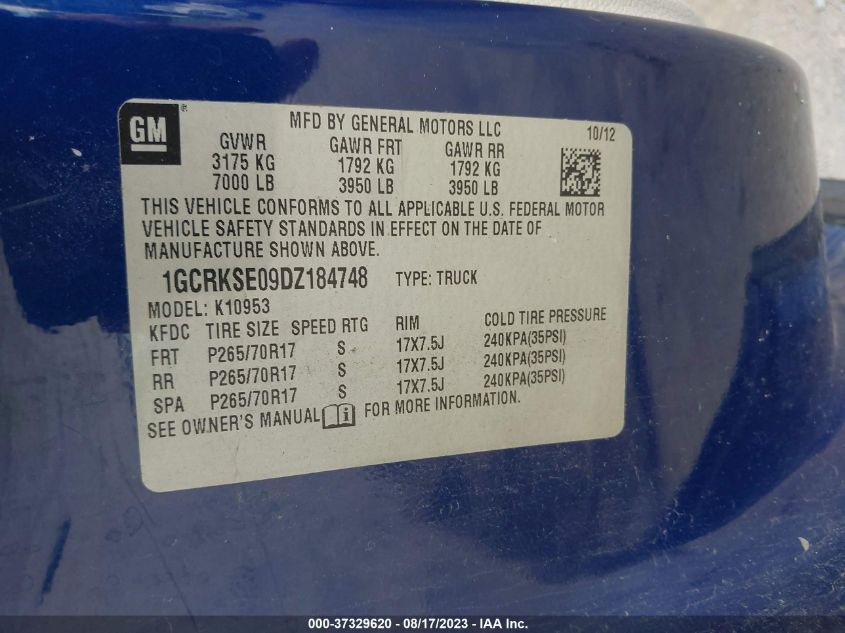 2013 CHEVROLET SILVERADO 1500 LT - 1GCRKSE09DZ184748