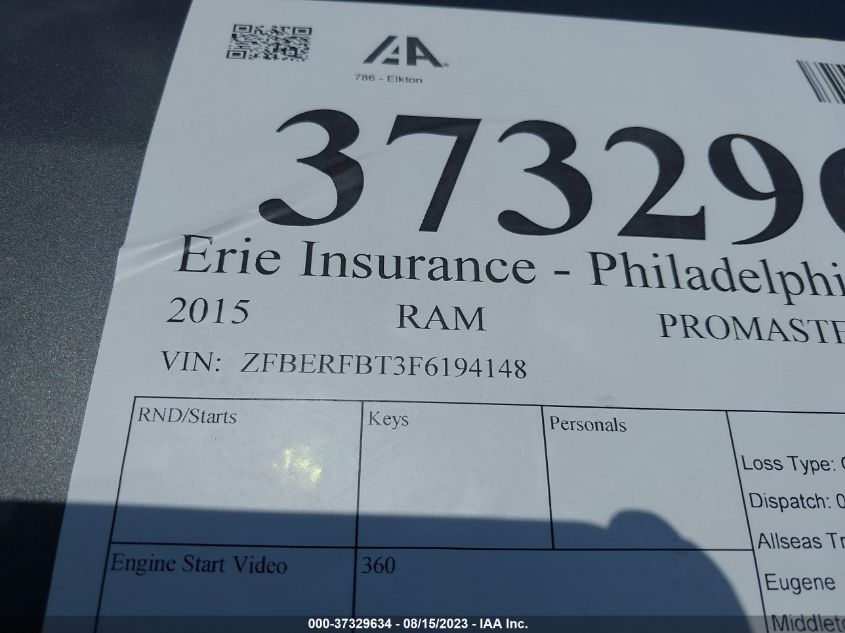 2015 RAM PROMASTER CITY CARGO VAN TRADESMAN SLT - ZFBERFBT3F6194148