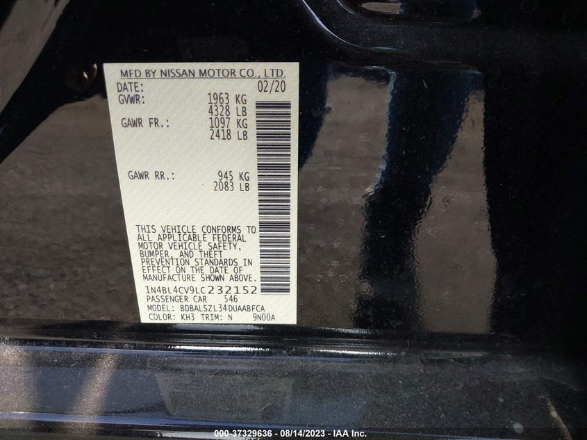 VIN 1N4BL4CV9LC232152 2020 NISSAN ALTIMA 2.5 SR