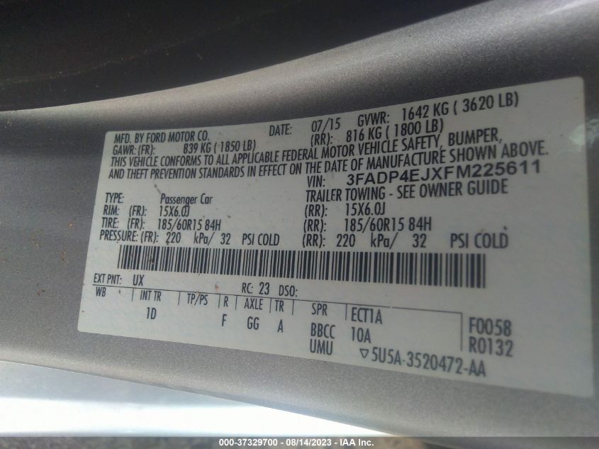 2015 FORD FIESTA SE - 3FADP4EJXFM225611