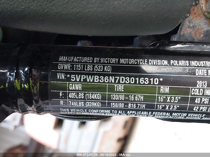 2013 VICTORY MOTORCYCLES HIGH-BALL 5VPWB36N7D301631