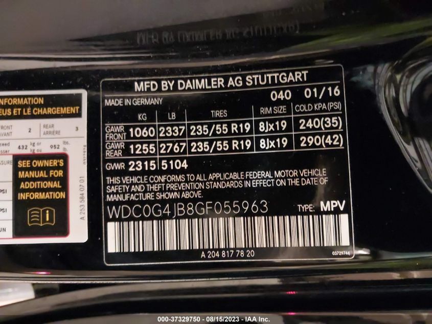 2016 MERCEDES-BENZ GLC 300 - WDC0G4JB8GF055963