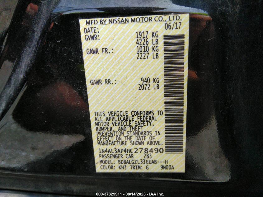 2017 NISSAN ALTIMA 2.5 S - 1N4AL3AP4HC278490