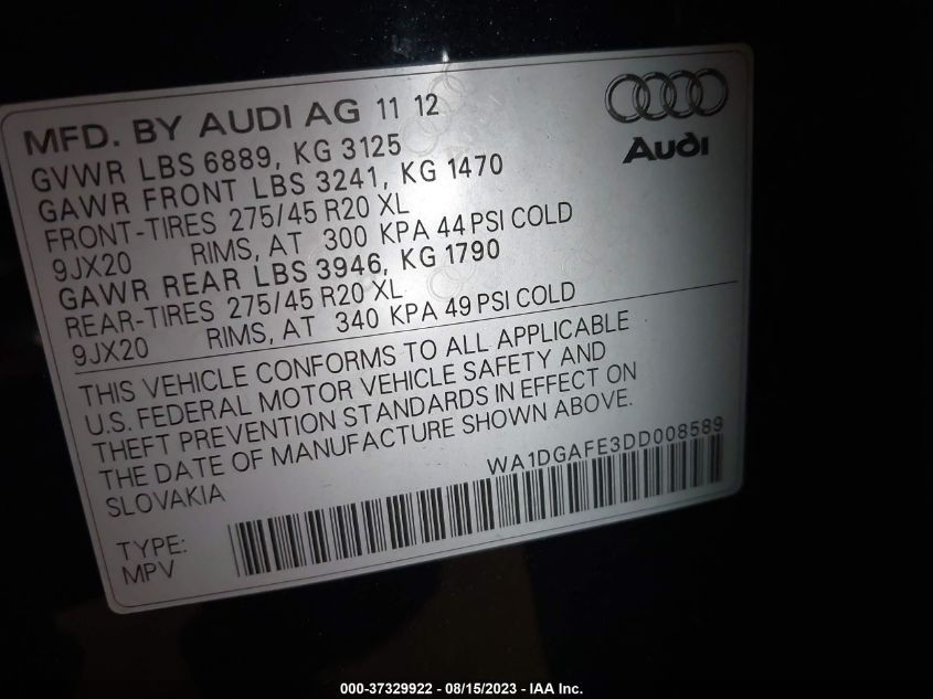 2013 AUDI Q7 3.0T S LINE PRESTIGE - WA1DGAFE3DD008589