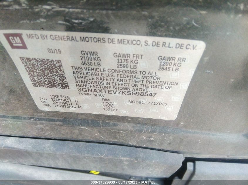 2019 CHEVROLET EQUINOX LT - 3GNAXTEV7KS598547