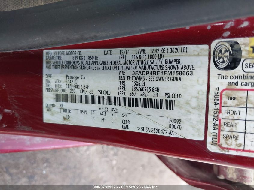 2015 FORD FIESTA SE - 3FADP4BE1FM158663