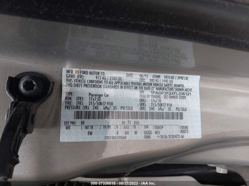 2015 FORD FOCUS SE - 1FADP3K2XFL336121