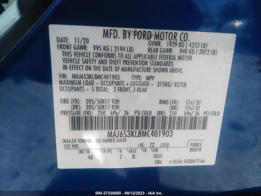 2021 FORD ECOSPORT TITANIUM - MAJ6S3KL8MC401903