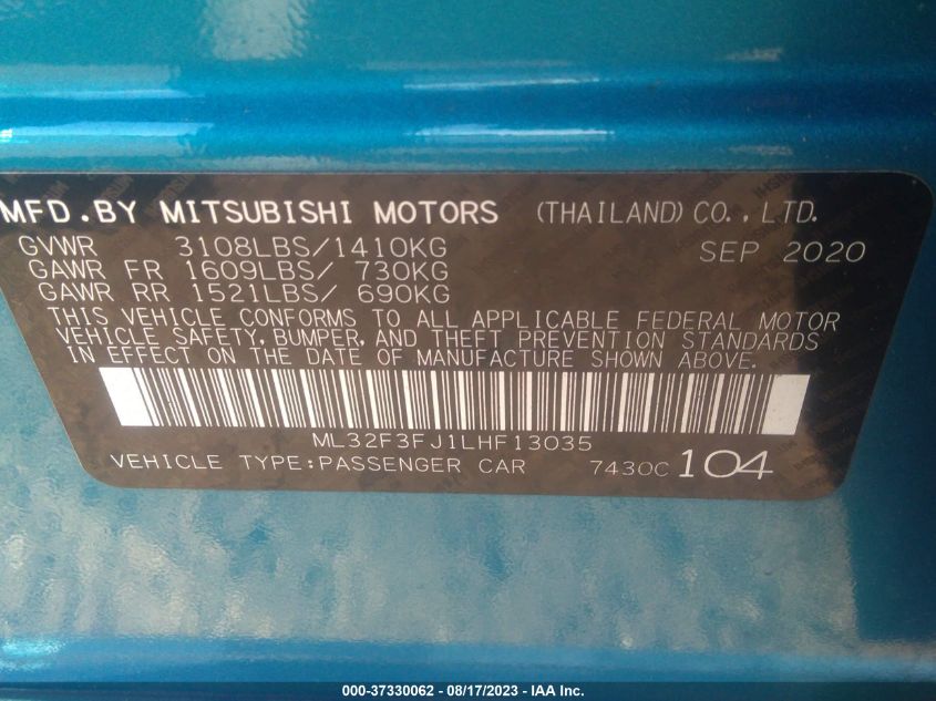 2020 MITSUBISHI MIRAGE G4 ES - ML32F3FJ1LHF13035