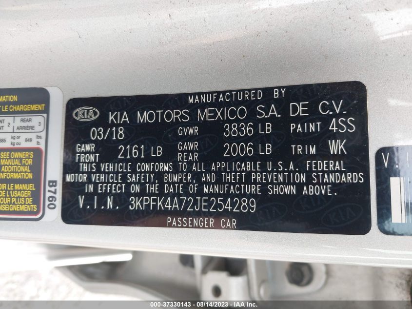 2018 KIA FORTE LX - 3KPFK4A72JE254289