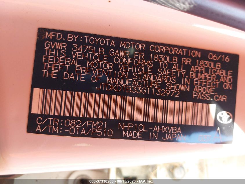 2016 TOYOTA PRIUS C - JTDKDTB33G1132972