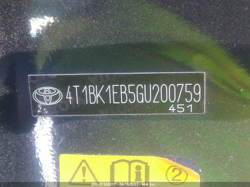 2016 TOYOTA AVALON XLE PLUS/PREMIUM/TOUR/LTD - 4T1BK1EB5GU200759