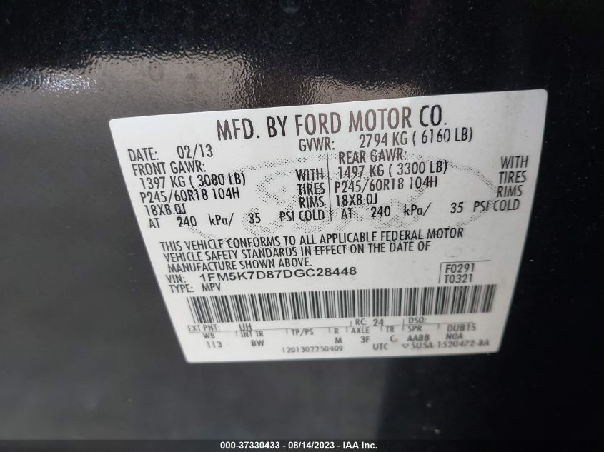 2013 FORD EXPLORER XLT - 1FM5K7D87DGC28448