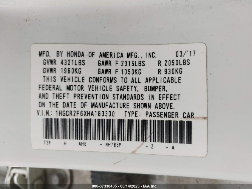2017 HONDA ACCORD SEDAN SPORT - 1HGCR2F6XHA183330