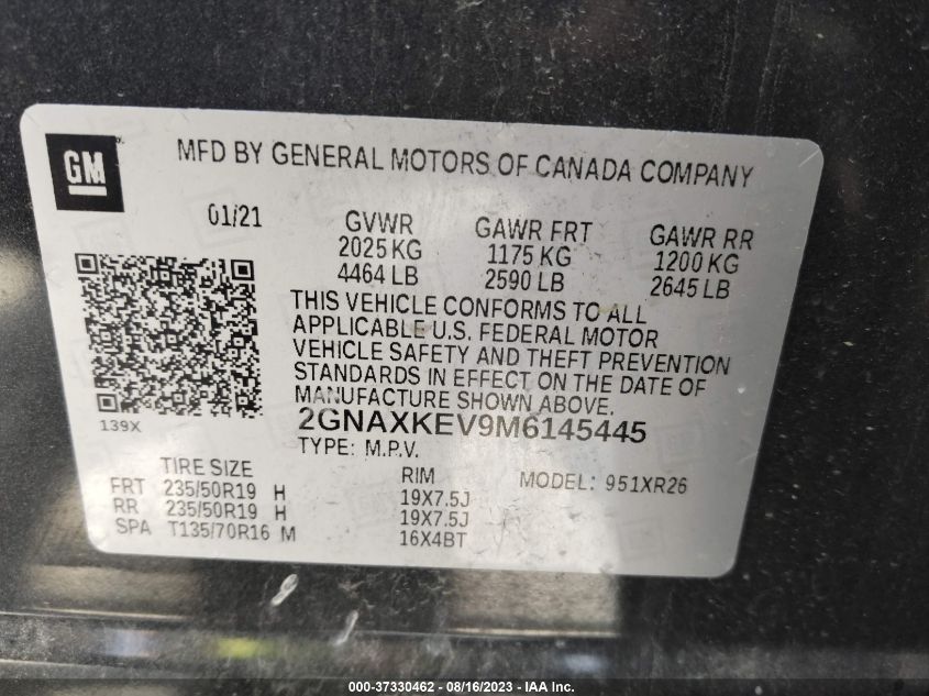 2021 CHEVROLET EQUINOX LT - 2GNAXKEV9M6145445