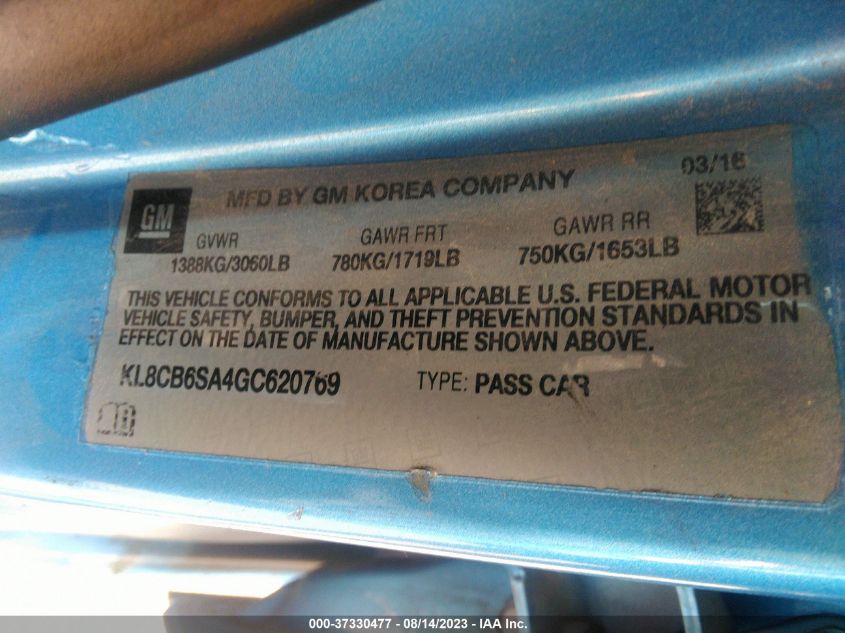 2016 CHEVROLET SPARK LS - KL8CB6SA4GC620769