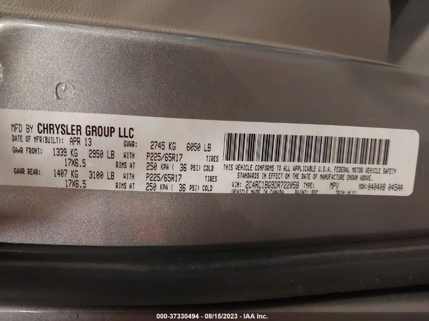 2013 CHRYSLER TOWN & COUNTRY TOURING - 2C4RC1BG9DR722058
