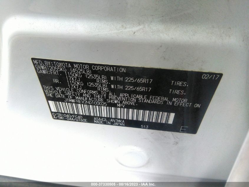 2017 TOYOTA RAV4 XLE - JTMWFREV2HD100025