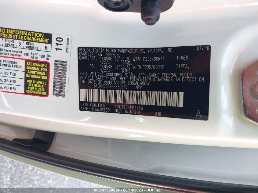 2016 TOYOTA SIENNA LE - 5TDKK3DC8GS760676