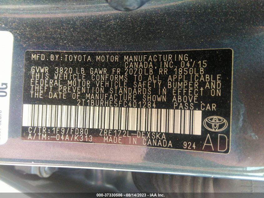 2015 TOYOTA COROLLA L/LE/S/S PLUS/LE PLUS - 2T1BURHE5FC401284