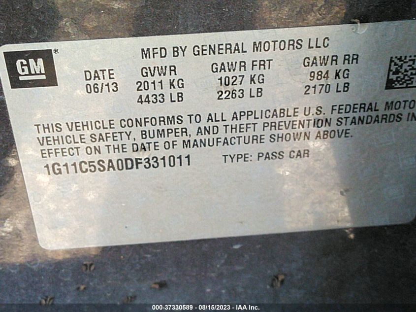 2013 CHEVROLET MALIBU LT - 1G11C5SA0DF331011
