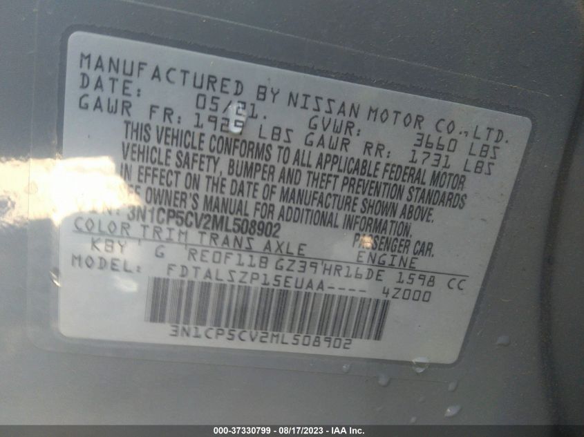 2021 NISSAN KICKS SV - 3N1CP5CV2ML508902
