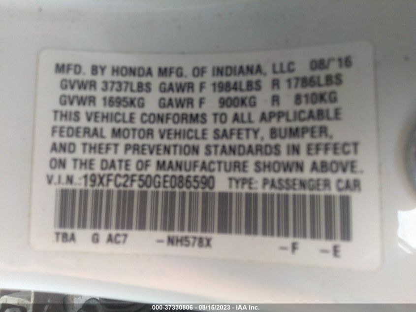 2016 HONDA CIVIC SEDAN LX - 19XFC2F50GE086590