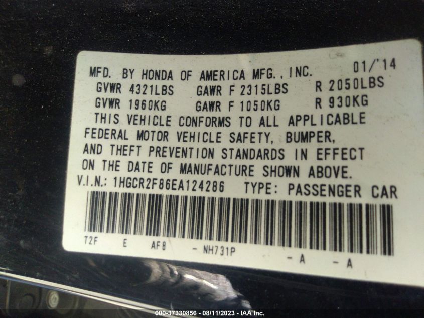 2014 HONDA ACCORD SEDAN EX-L - 1HGCR2F86EA124286