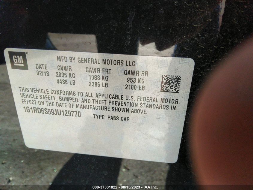 2018 CHEVROLET VOLT PREMIER - 1G1RD6S59JU129770