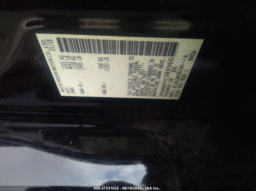 2018 NISSAN MAXIMA SV - 1N4AA6AP4JC389960