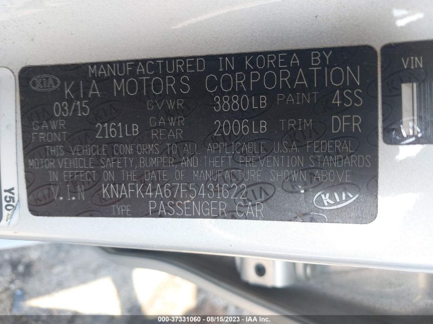2015 KIA FORTE LX - KNAFK4A67F5431622
