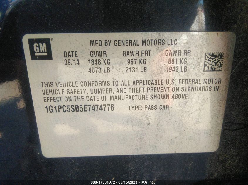 2014 CHEVROLET CRUZE 1LT - 1G1PC5SB5E7474776