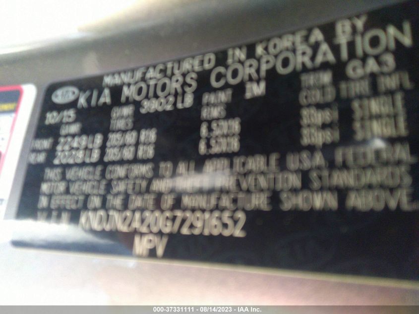 2016 KIA SOUL BASE - KNDJN2A20G7291652