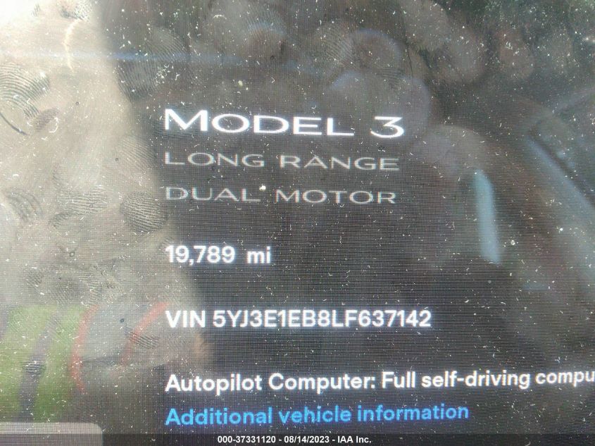 2020 TESLA MODEL 3 LONG RANGE - 5YJ3E1EB8LF637142