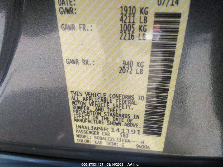 2015 NISSAN ALTIMA 2.5/S/SV/SL - 1N4AL3AP4FC141191